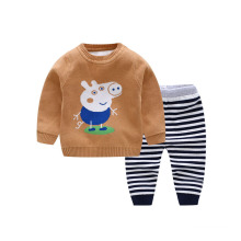 Casual style knitted pattern design kids winter sweater pants boys clothing sets